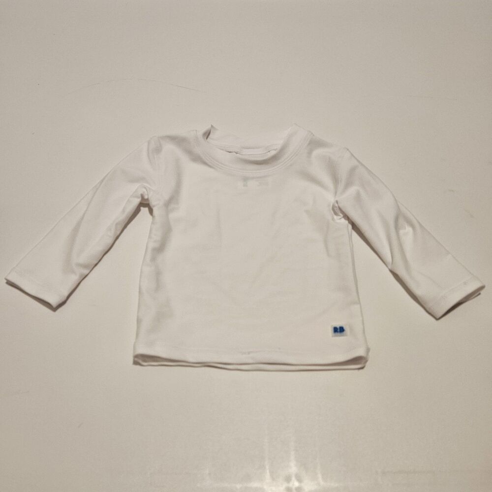 RuggedButts Boy Girl Baby White Swim Sun Rashguard Long Sleeve Shirt Size 6-12 M